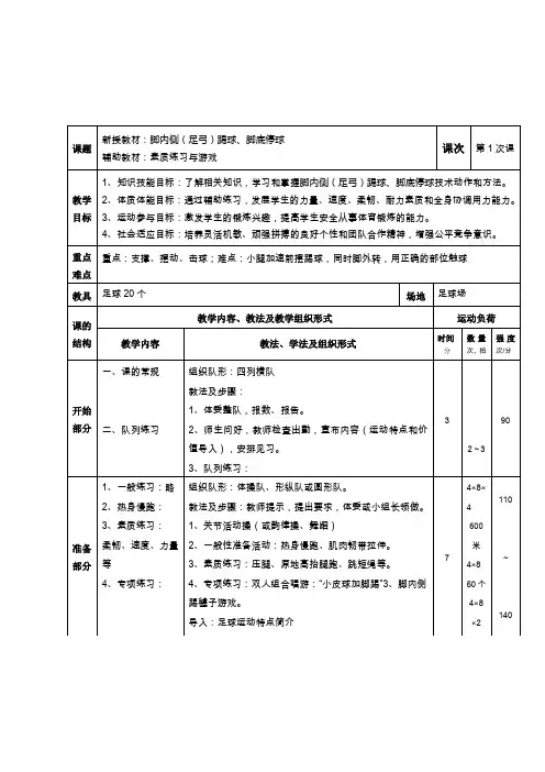 球类—足球脚内侧(足弓)踢球、脚底停球”