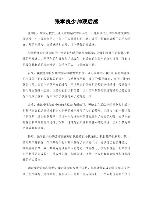 张学良少帅观后感