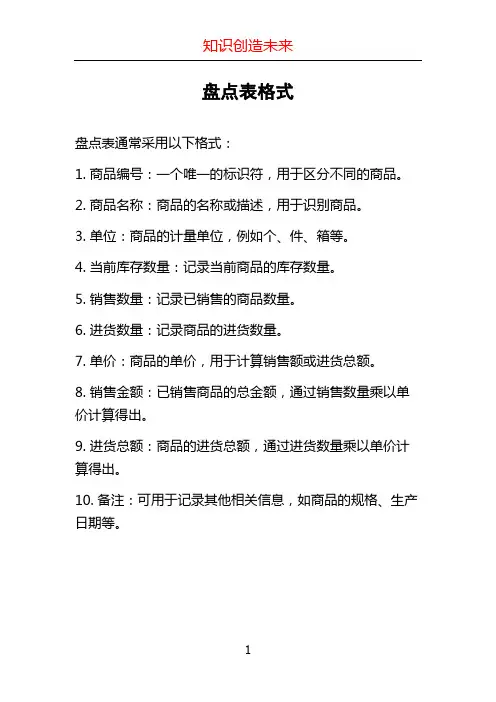 盘点表格式