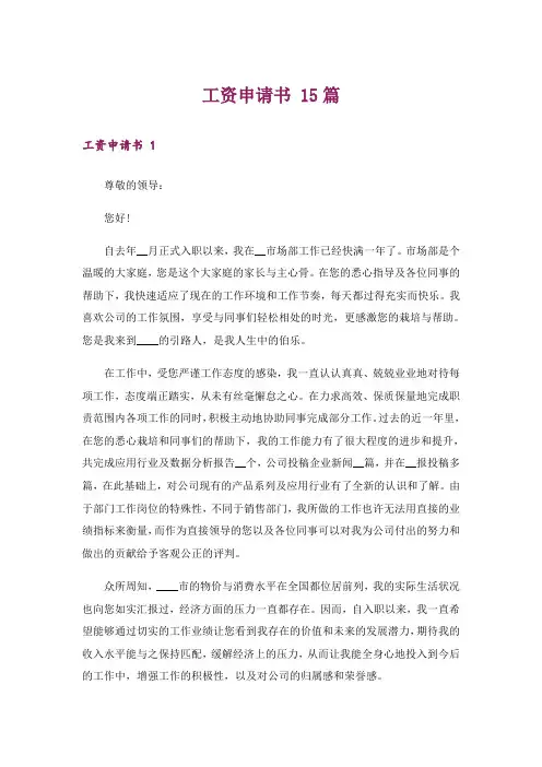 工资申请书 15篇