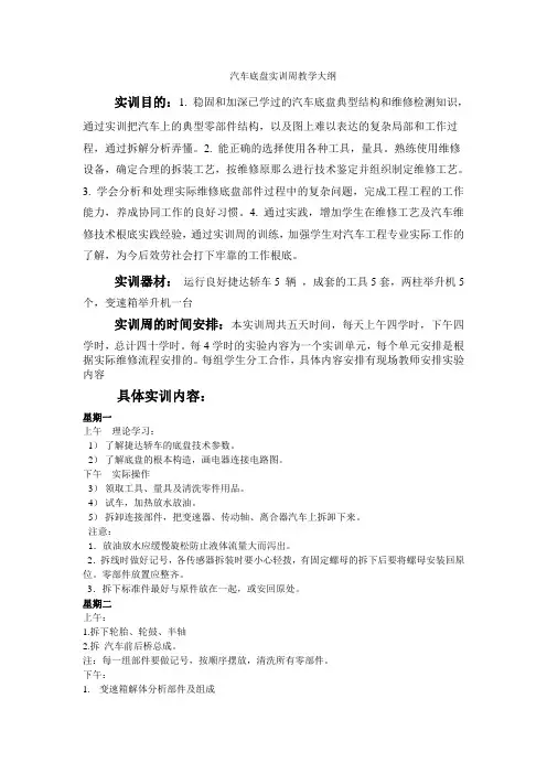 汽车底盘实训周实习计划Word文档