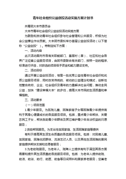 青年社会组织公益创投活动实施方案计划书