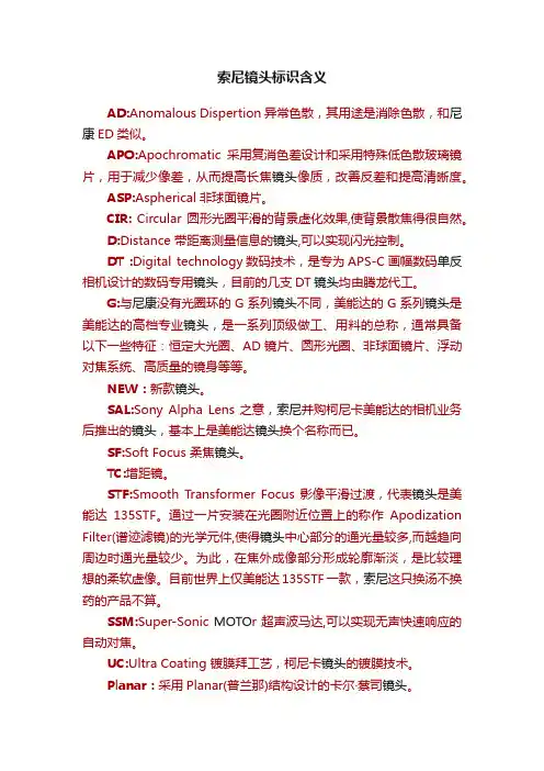 索尼镜头标识含义