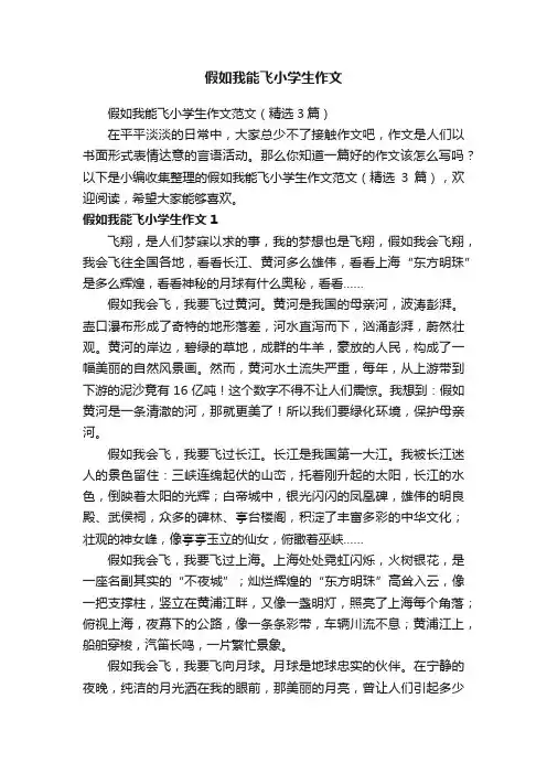 假如我能飞小学生作文