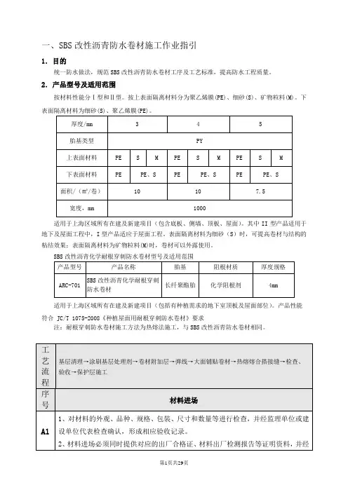 SBS改性沥青防水卷材、聚合物防水涂料、聚氨酯防水涂料施工作业指引