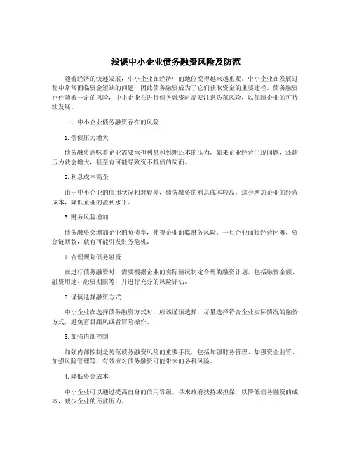 浅谈中小企业债务融资风险及防范