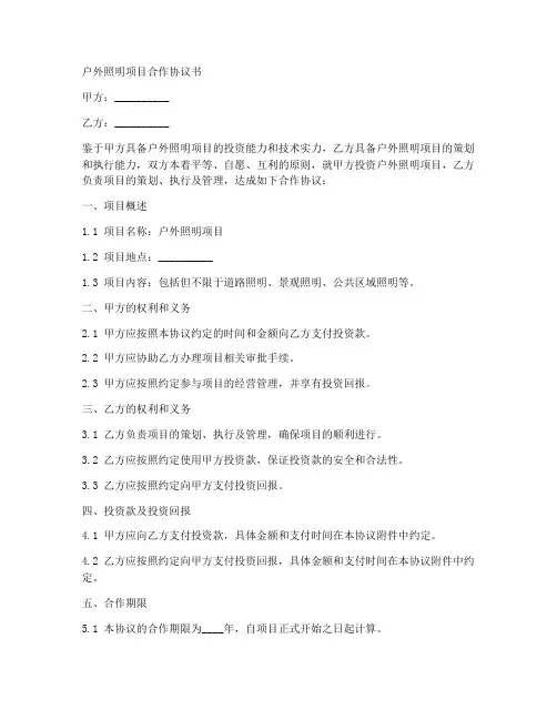 户外照明项目合作协议书范本