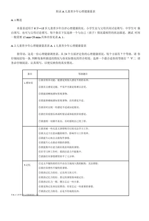 儿童青少年心理健康量表