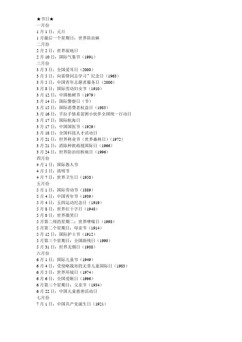 志愿者需知的节日(已整理)