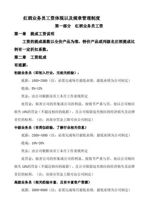 红酒业务员工资体现以及规章管理制度