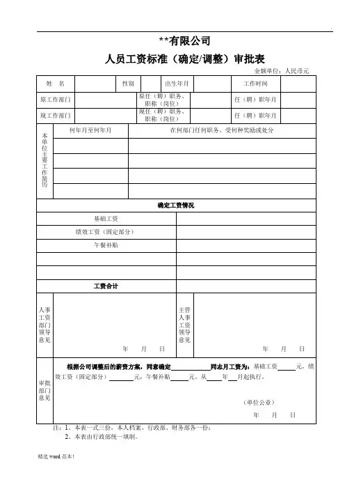 工资审批表