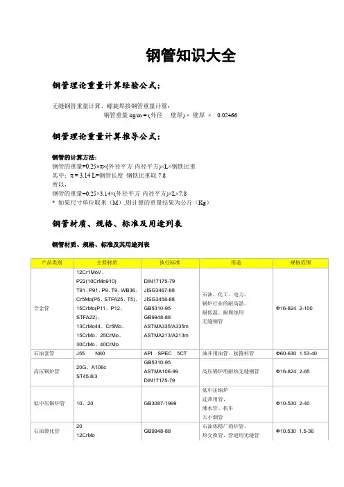 钢管(套管)重量计算公式-钢管知识大全