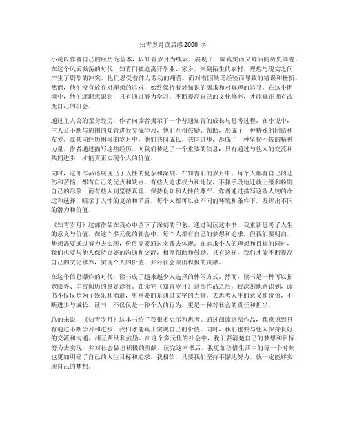 知青岁月读后感2000字