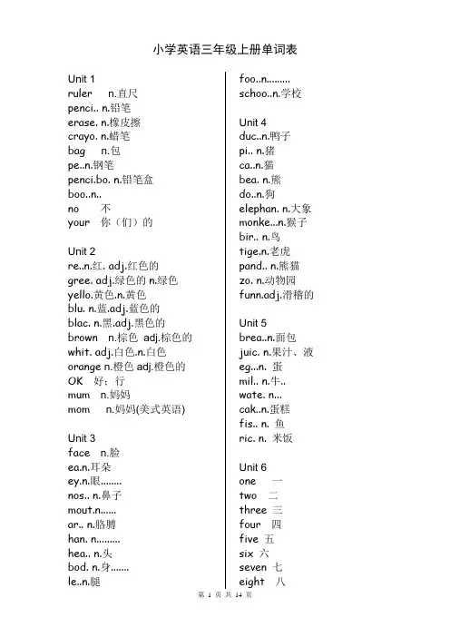 (完整word版)PEP小学英语(3-6年级)单词表