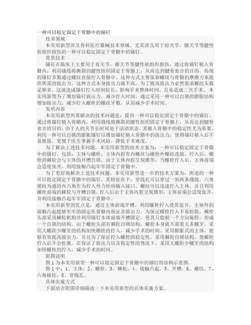 一种可以稳定固定于骨骼中的锚钉发明专利