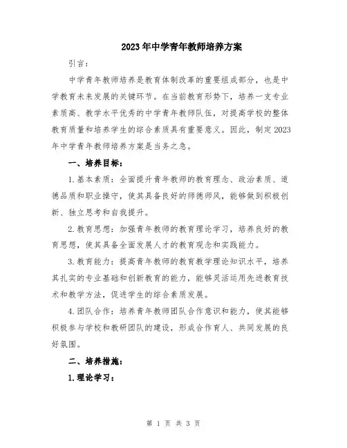2023年中学青年教师培养方案