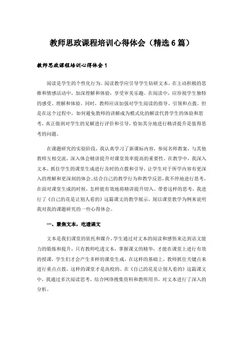教师思政课程培训心得体会(精选6篇)