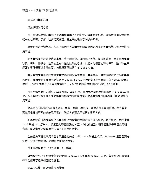 2021年灯光调研学习心得
