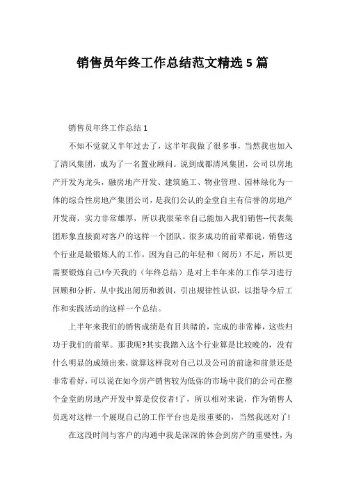 销售员年终工作总结范文精选5篇