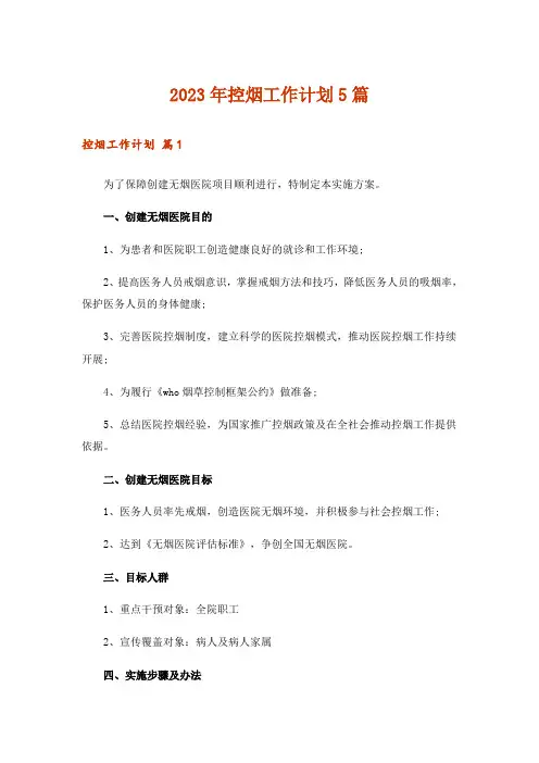 2023年控烟工作计划5篇