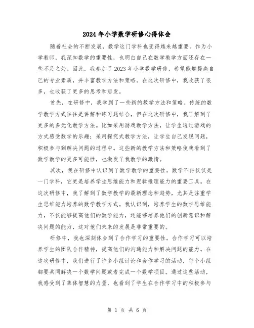 2024年小学数学研修心得体会(三篇)