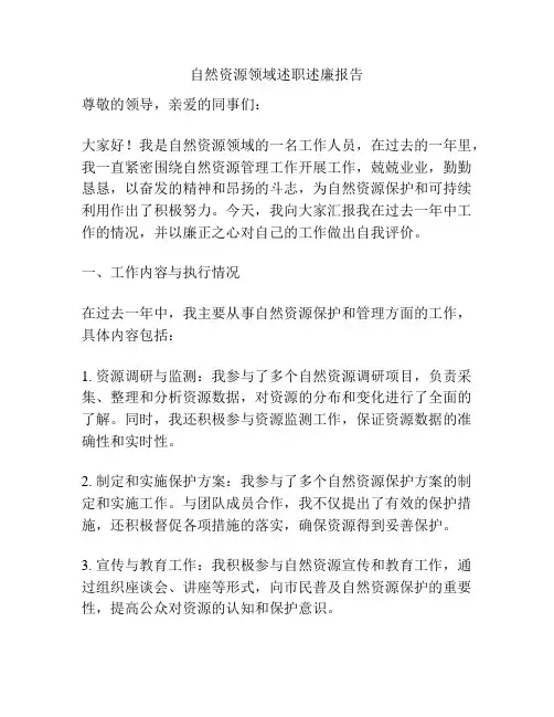 自然资源领域述职述廉报告