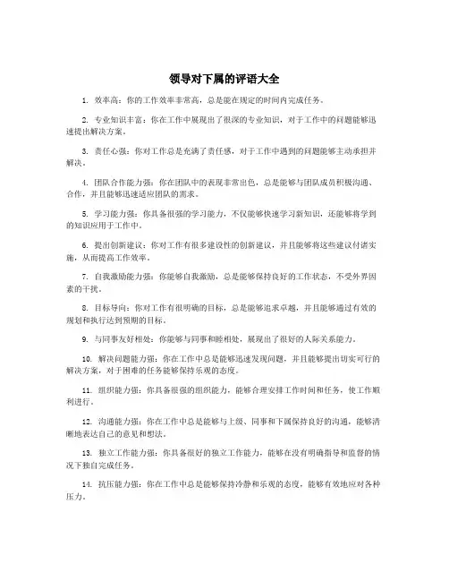 领导对下属的评语大全