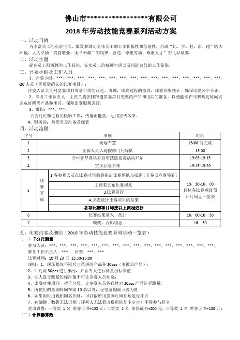 2018年劳动技能竞赛系列活动方案