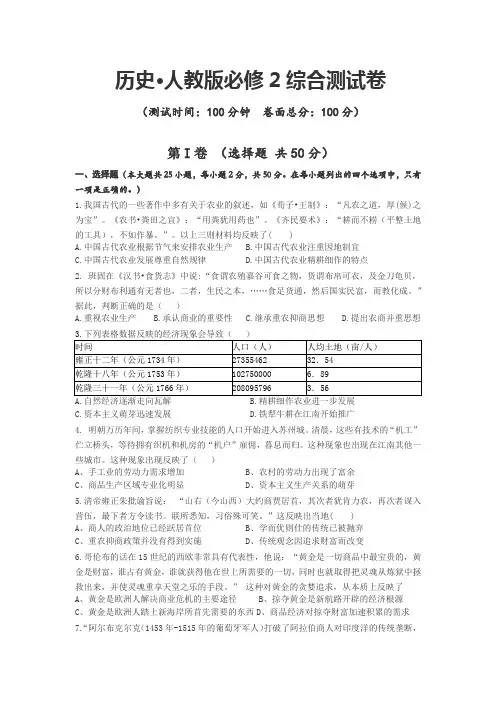 高中历史人教版必修2综合测试卷