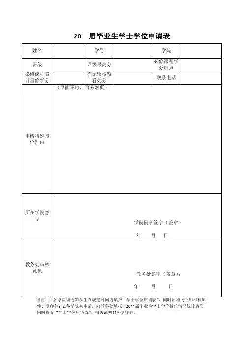 学士学位授予申请表
