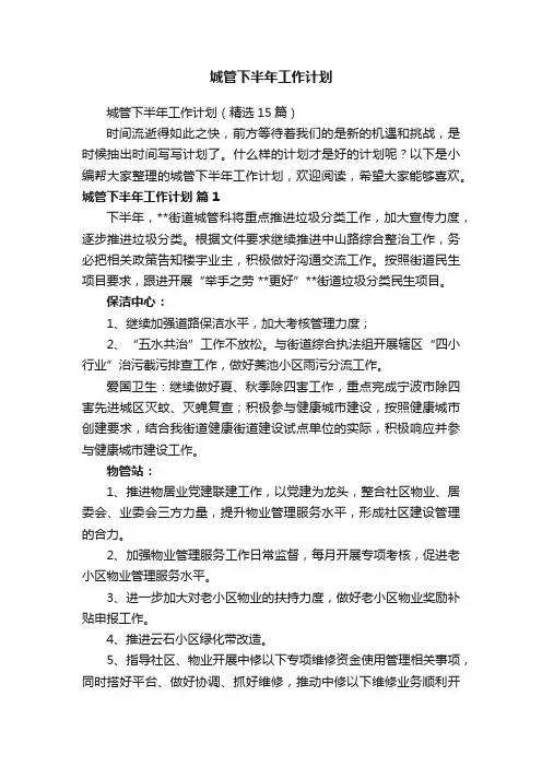 城管下半年工作计划（精选15篇）