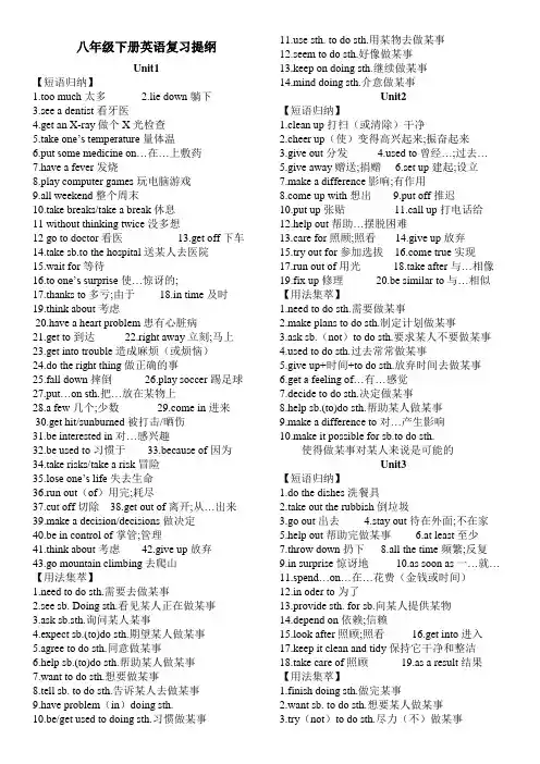 2017年八年级下册英语期末复习提纲