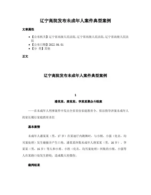 辽宁高院发布未成年人案件典型案例