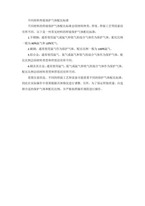 不同材料焊接保护气体配比标准