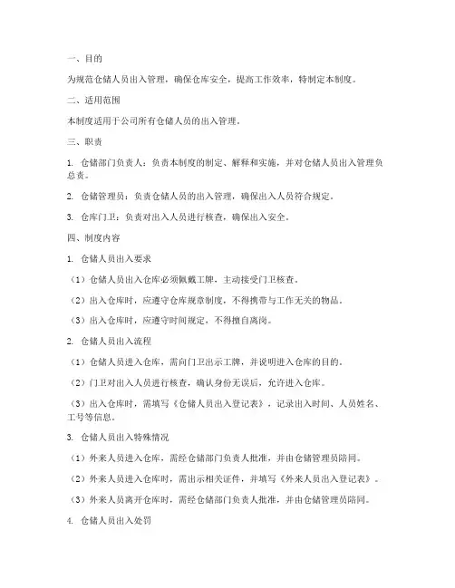 仓储人员出入管理制度范本