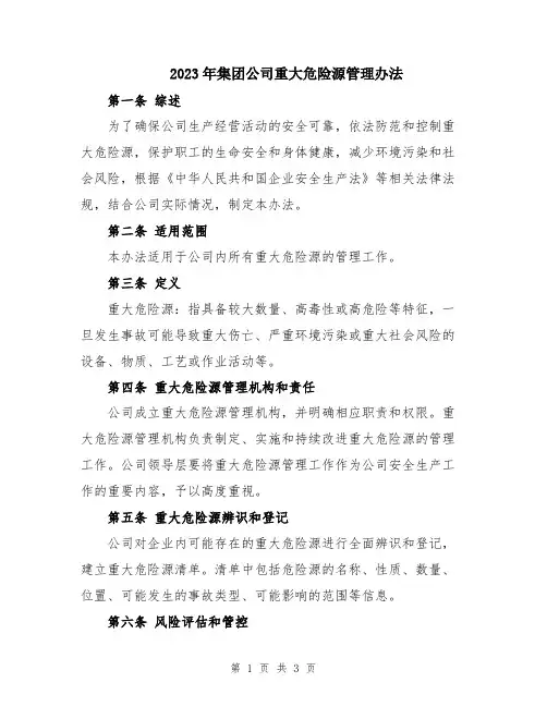 2023年集团公司重大危险源管理办法