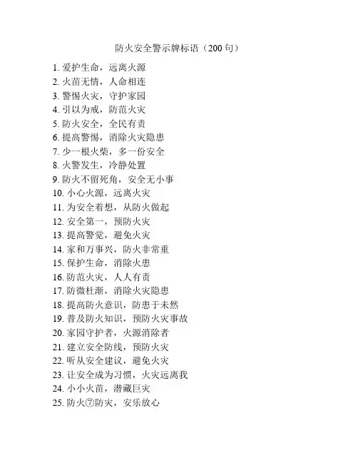 防火安全警示牌标语(200句)