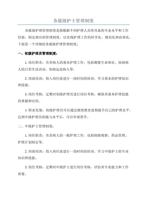 各能级护士管理制度