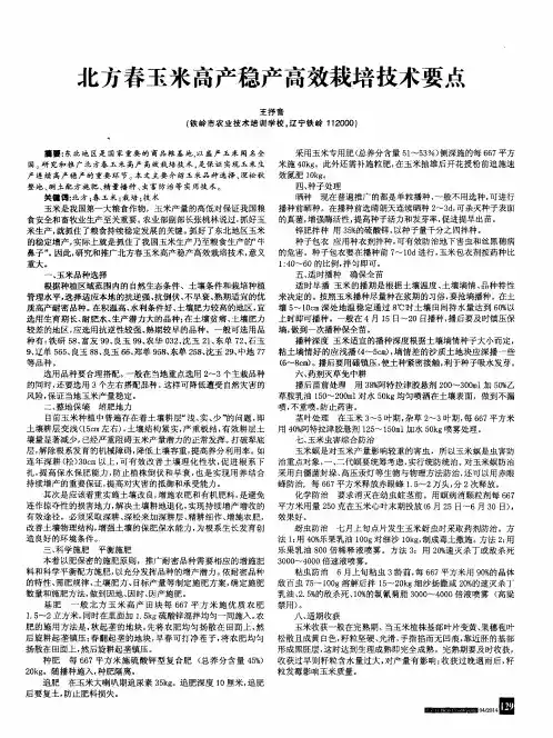 北方春玉米高产稳产高效栽培技术要点