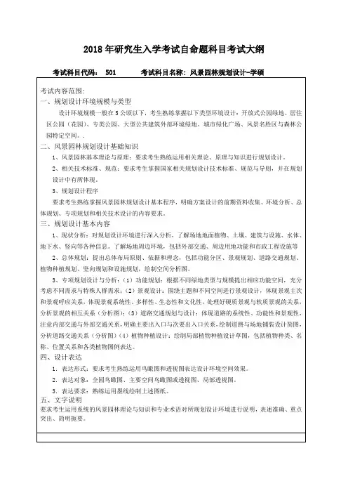 东北林业大学-2018年研究生入学考试自命题科目考试大纲-501风景园林规划设计-学硕