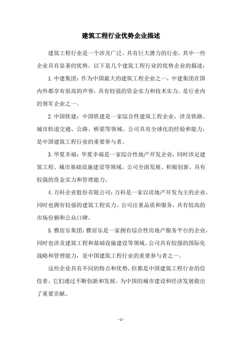 建筑工程行业优势企业描述