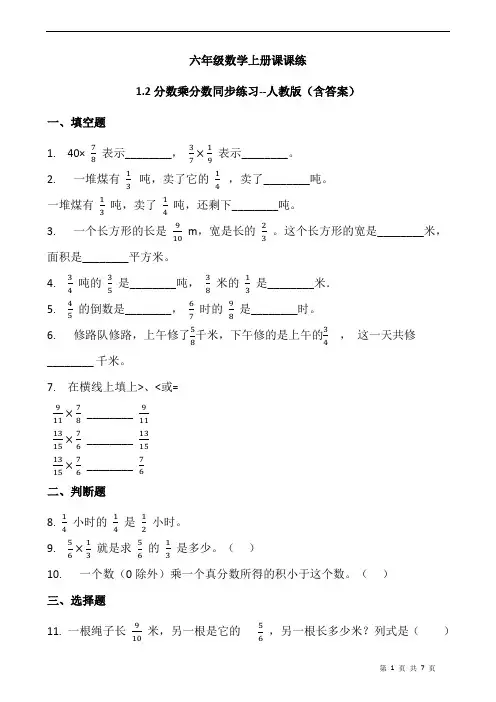 六年级数学上册课课练《分数乘分数》同步练习人教版(含答案)