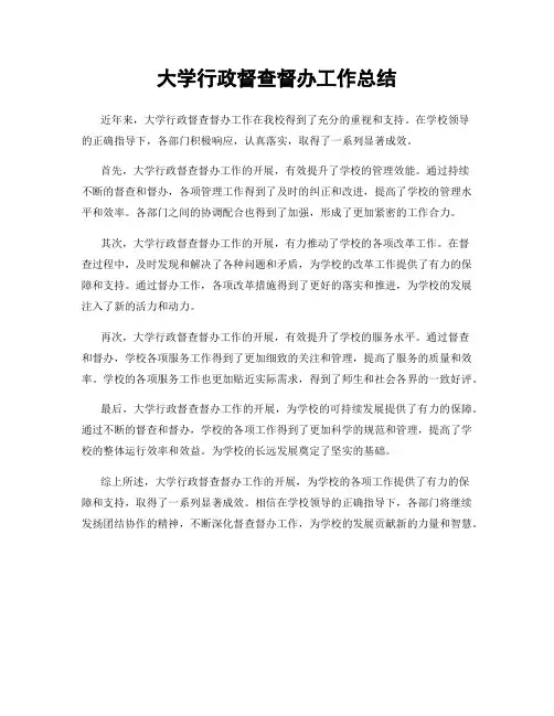 大学行政督查督办工作总结