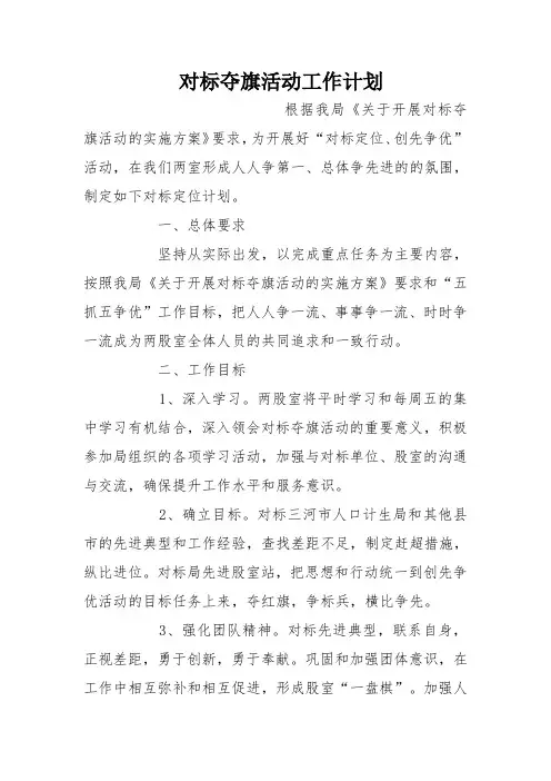 对标夺旗活动工作计划