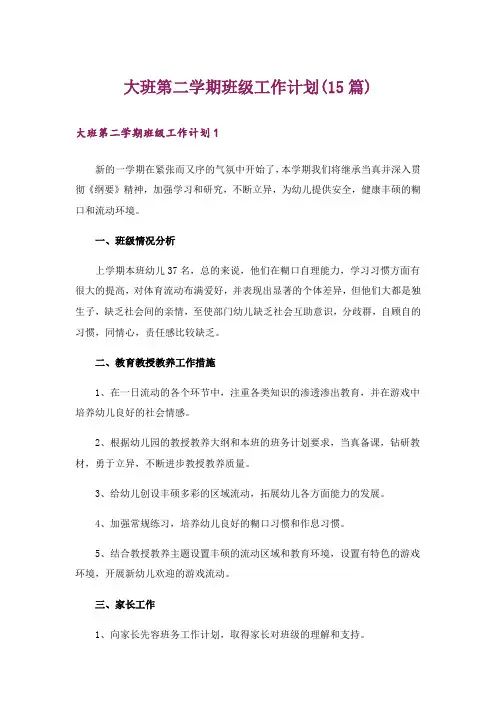 大班第二学期班级工作计划(15篇)