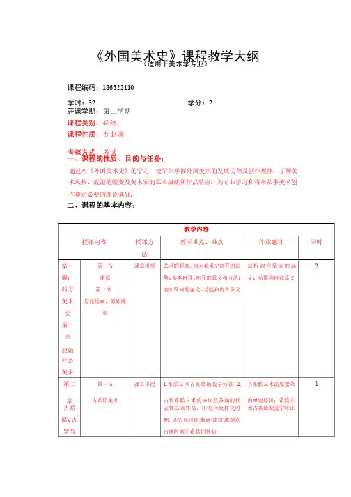 《外国美术史》课程教学大纲