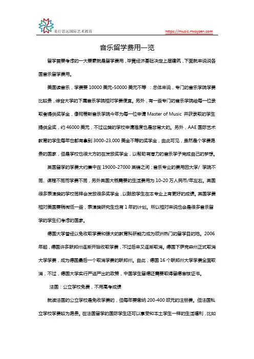 音乐留学费用一览