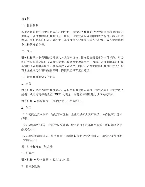 财务杠杆系列分析报告(3篇)