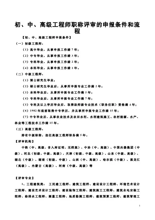 初、中、高级工程师职称评审的申报条件和流程