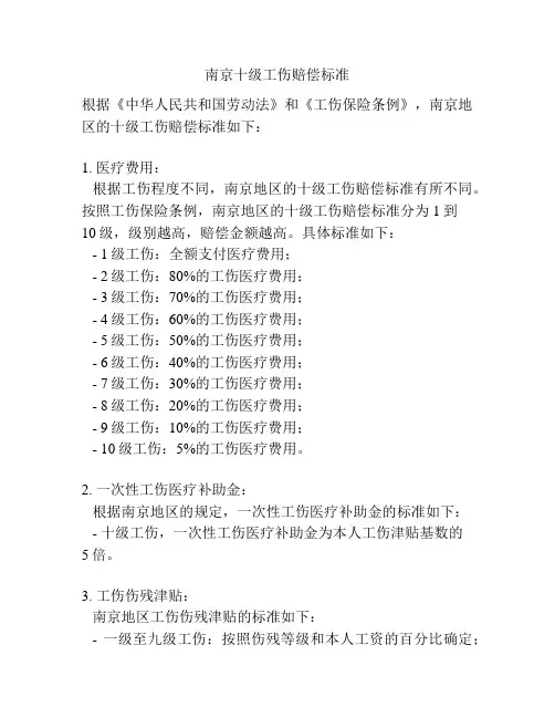 南京十级工伤赔偿标准